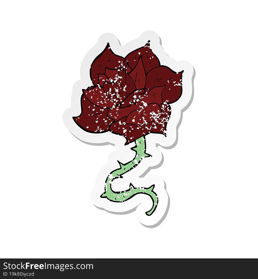 retro distressed sticker of a cartoon rose