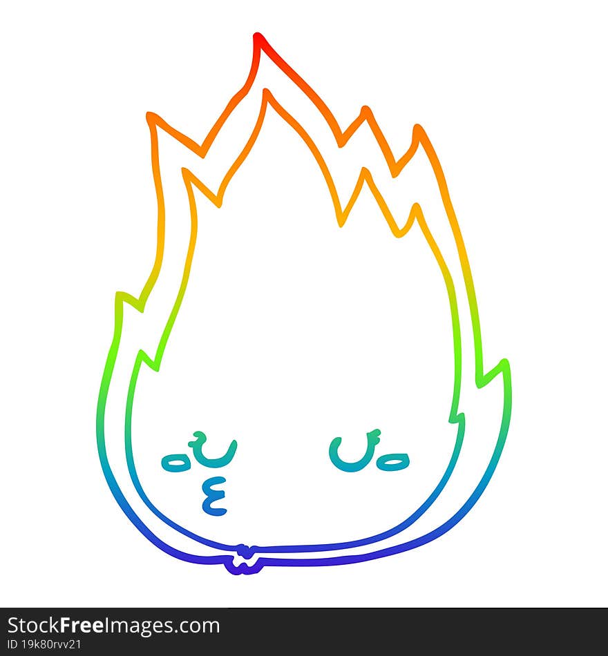 Rainbow Gradient Line Drawing Cute Cartoon Fire