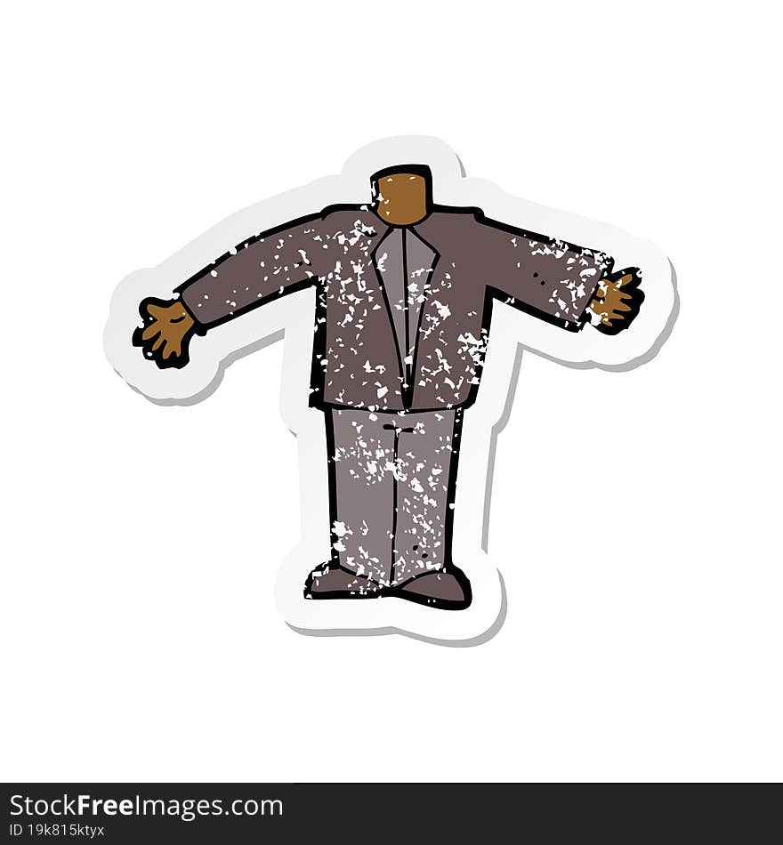 retro distressed sticker of a cartoon body in suit