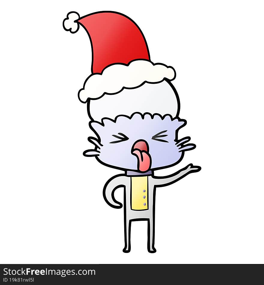 disgusted gradient cartoon of a alien wearing santa hat