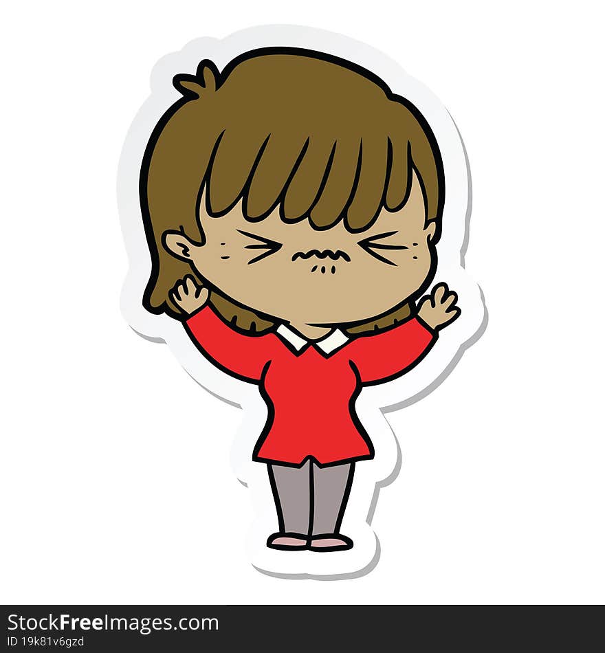 Sticker Of A Annoyed Cartoon Girl