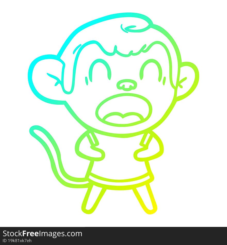 cold gradient line drawing shouting cartoon monkey