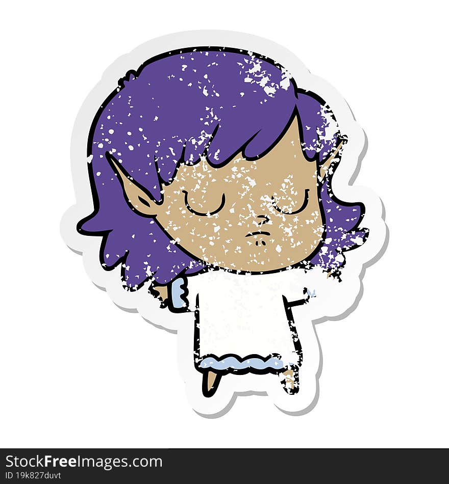 Distressed Sticker Of A Cartoon Elf Girl