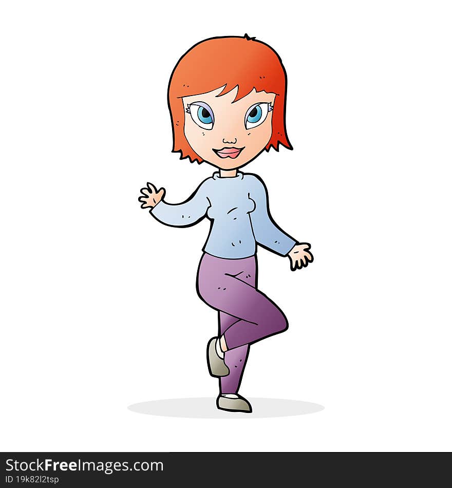 cartoon pretty woman waving