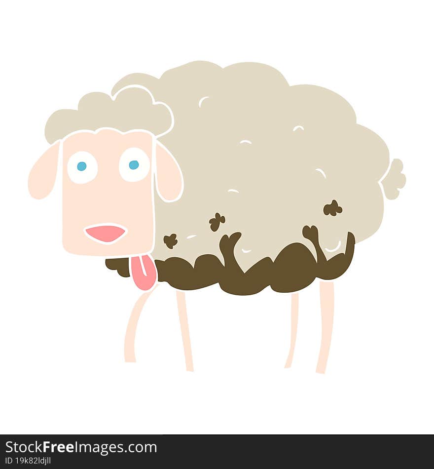 flat color illustration of a cartoon muddy sheep