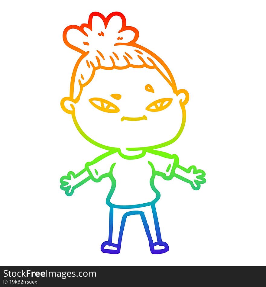 rainbow gradient line drawing of a cartoon woman