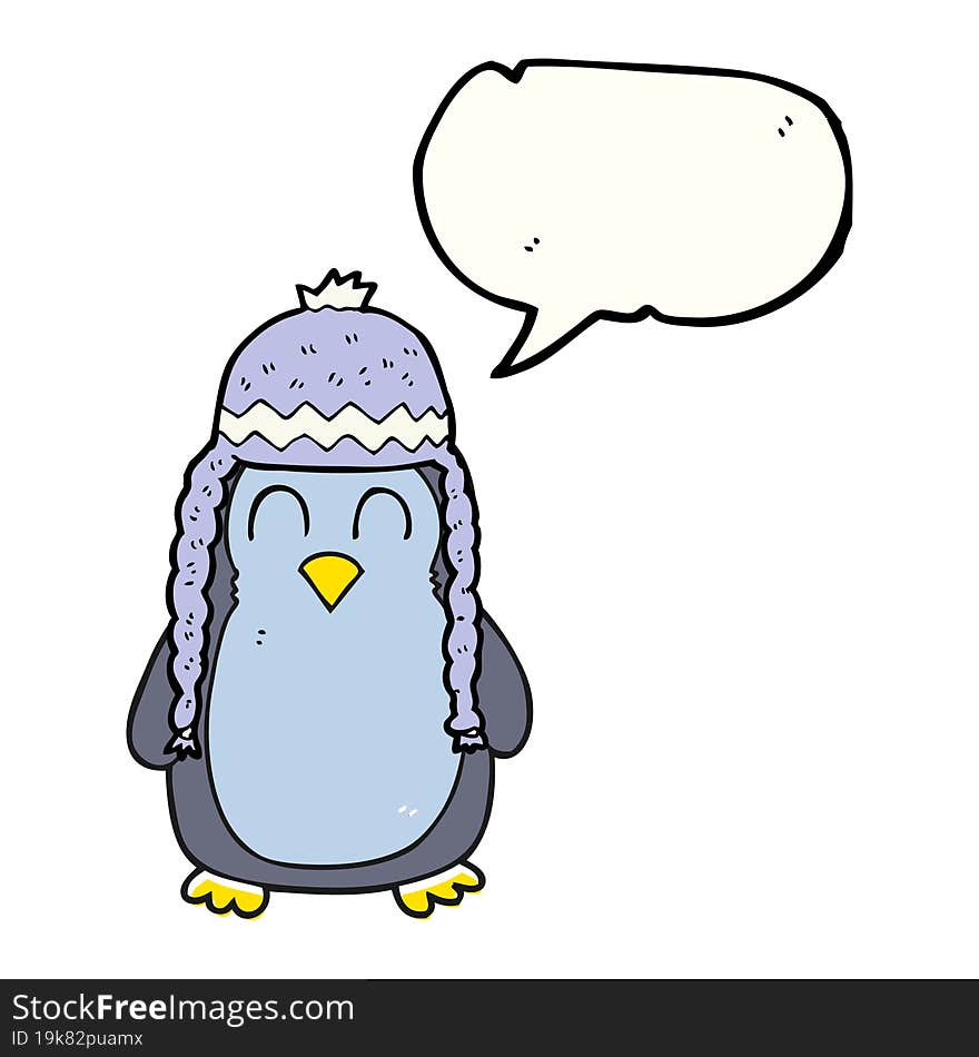 speech bubble cartoon penguin wearing hat