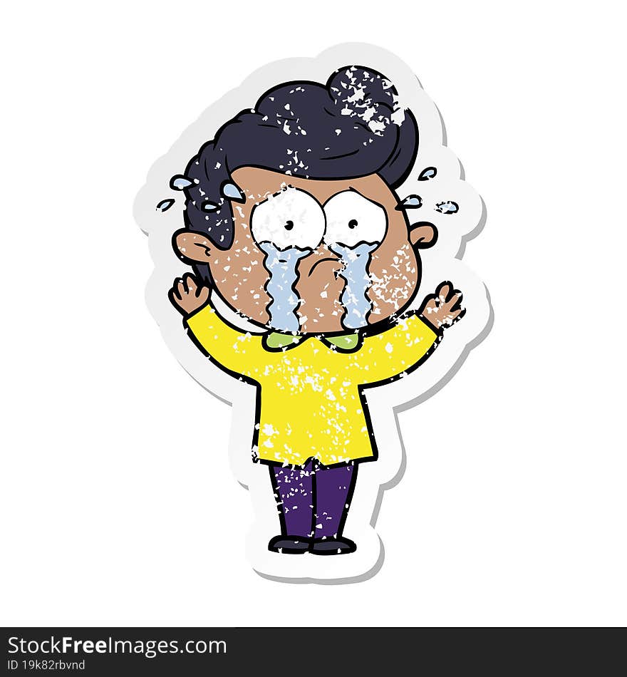 distressed sticker of a cartoon crying man