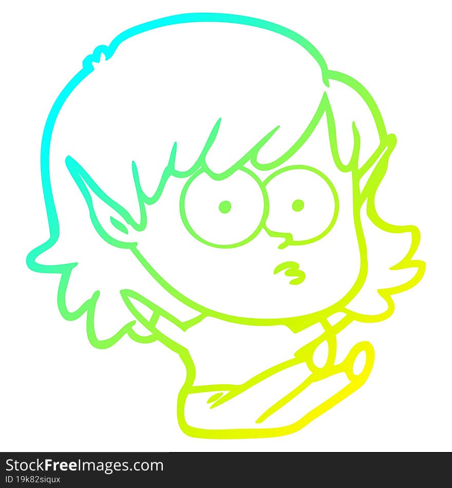 cold gradient line drawing cartoon elf girl staring