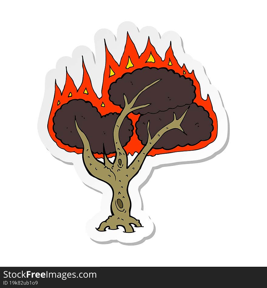 sticker of a cartoon burning tree