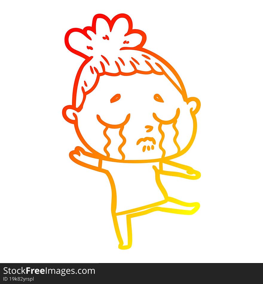 warm gradient line drawing of a cartoon crying woman