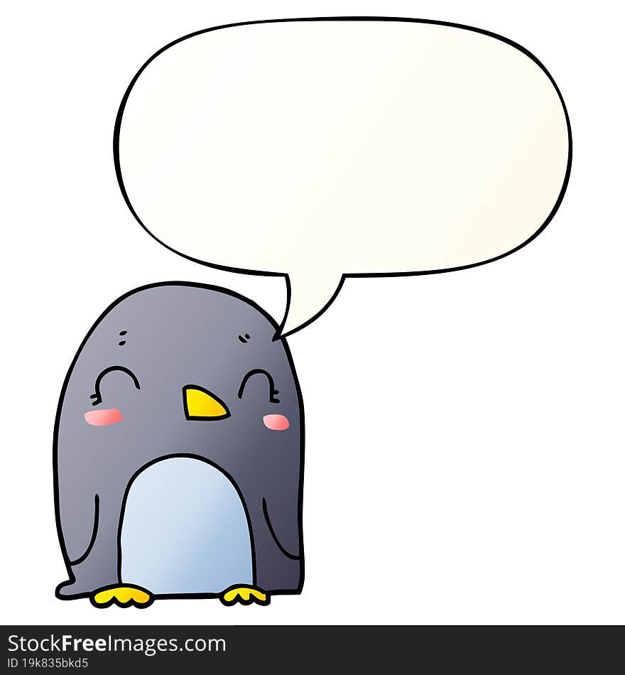 Cartoon Penguin And Speech Bubble In Smooth Gradient Style