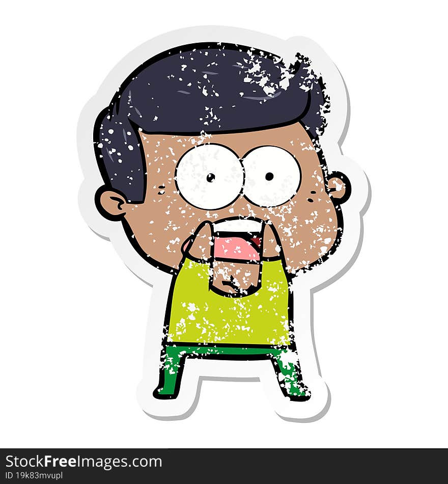 distressed sticker of a cartoon shocked man