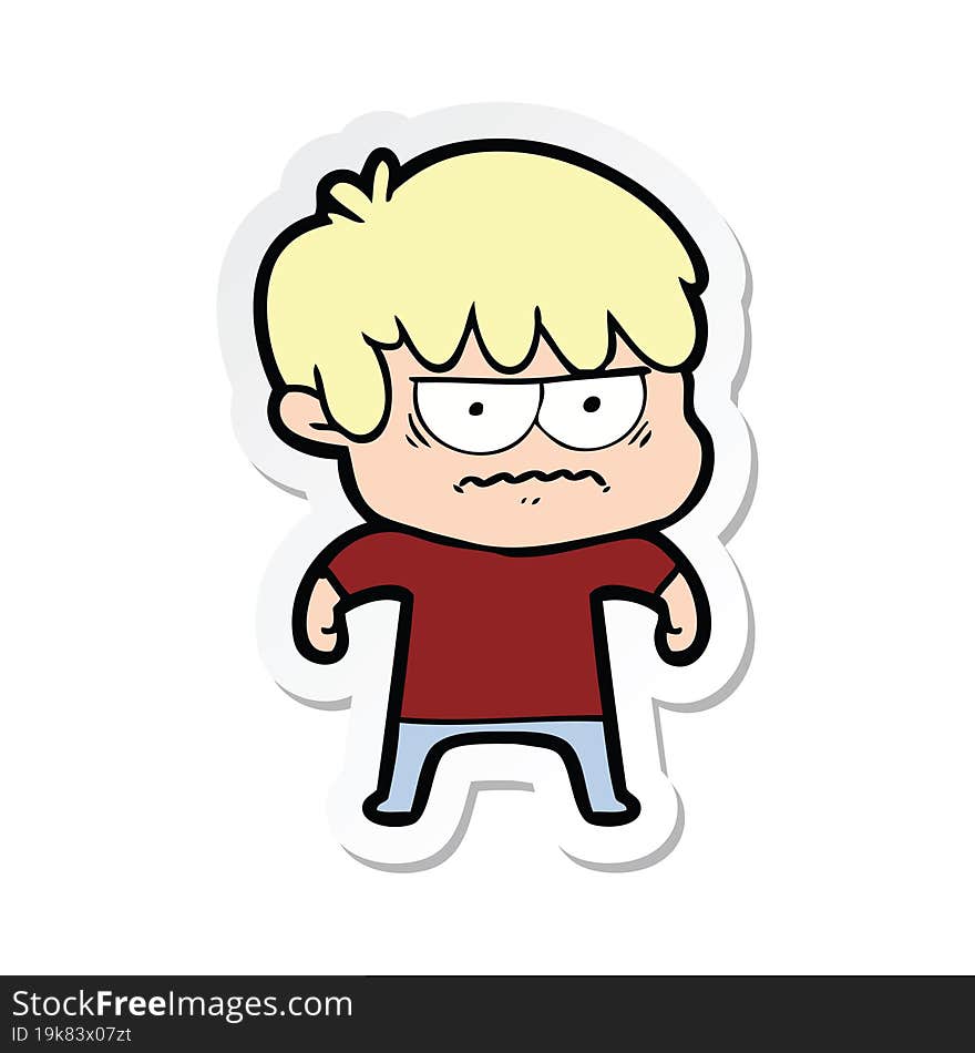 sticker of a annoyed cartoon boy