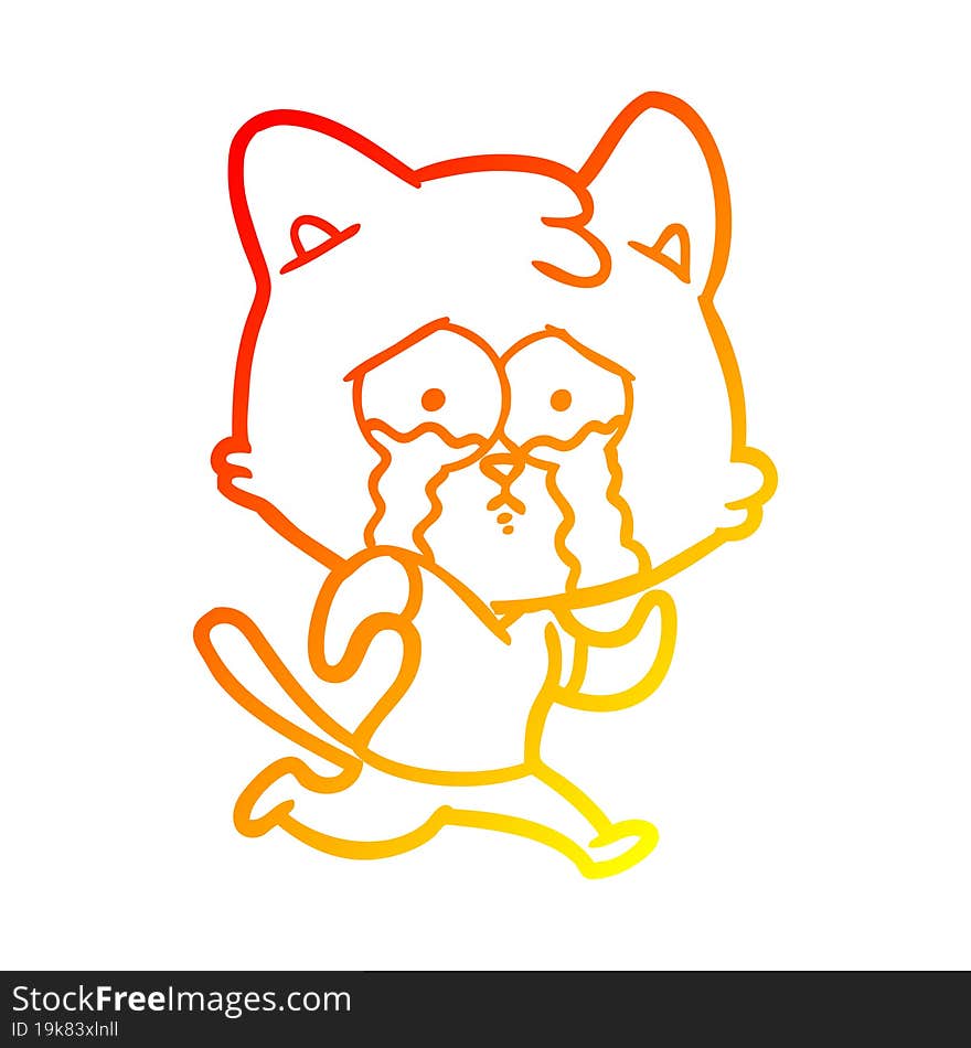 warm gradient line drawing crying cartoon cat