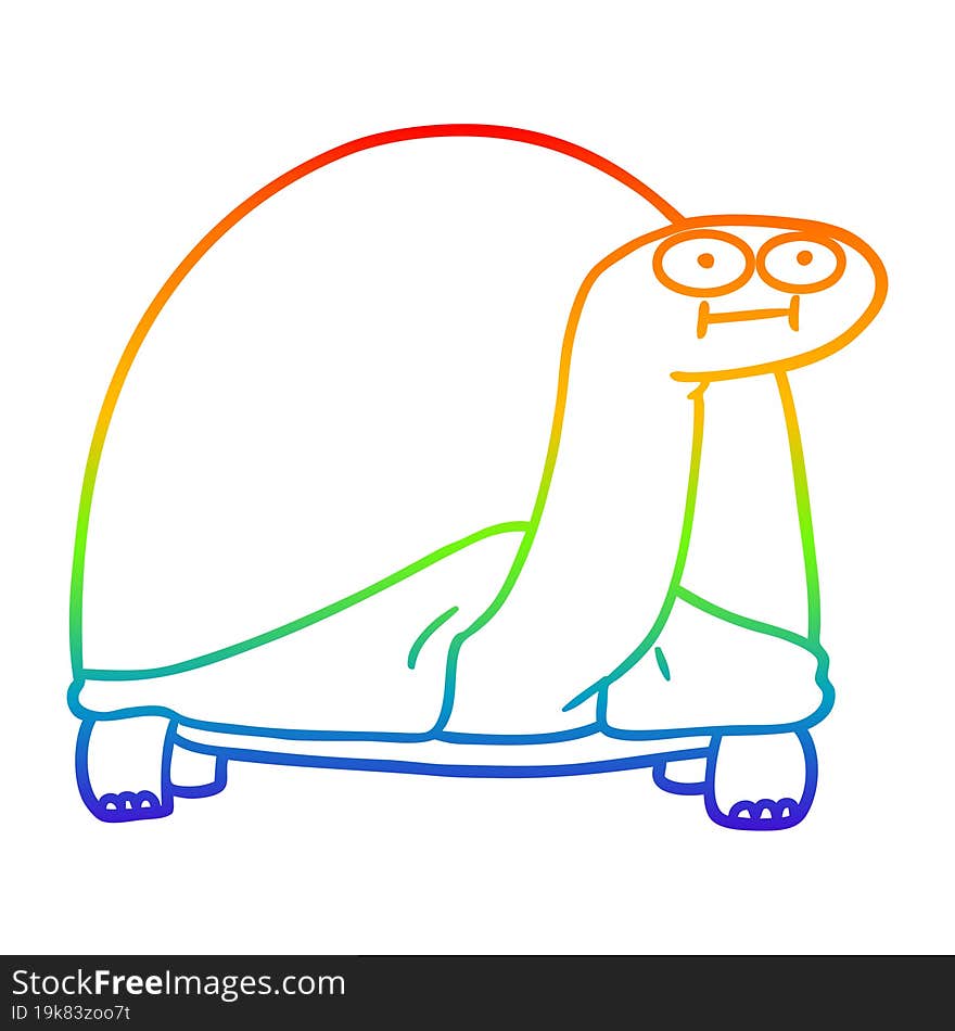 Rainbow Gradient Line Drawing Cartoon Tortoise