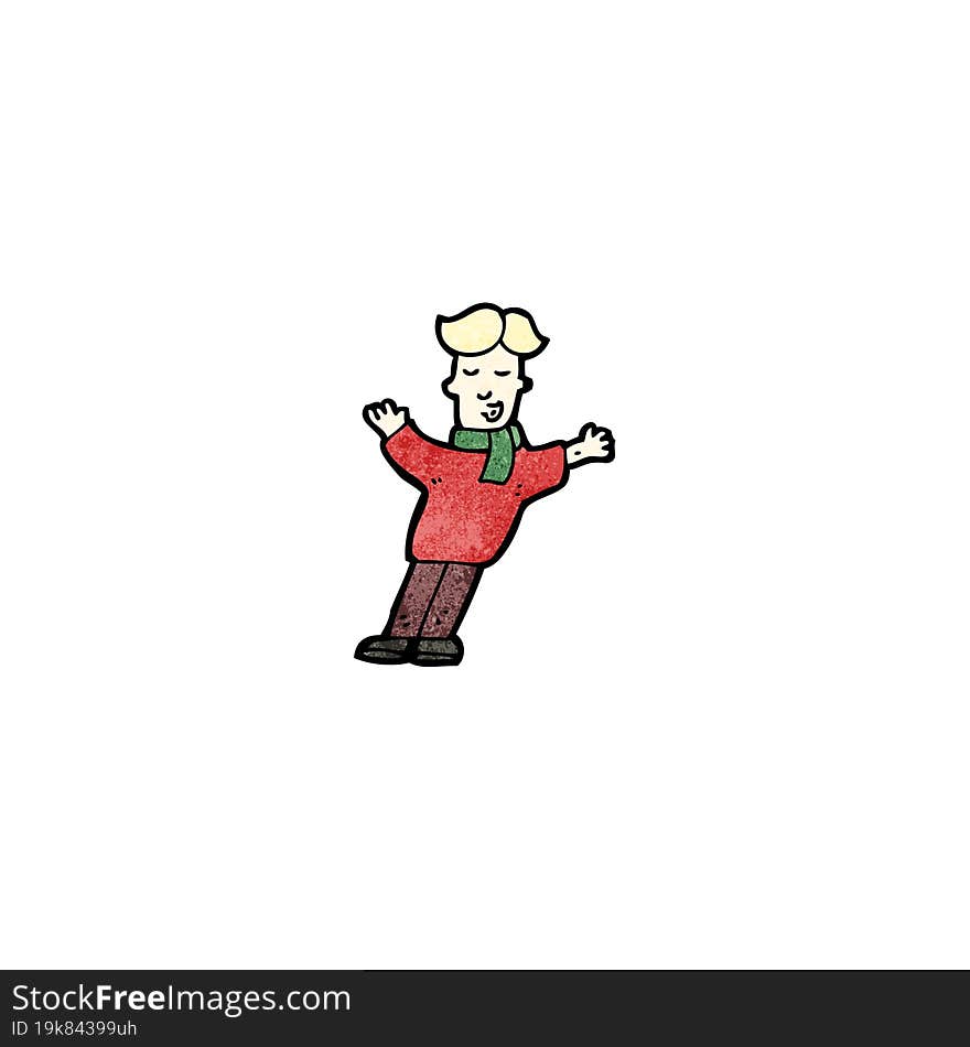 cartoon man standing in wind