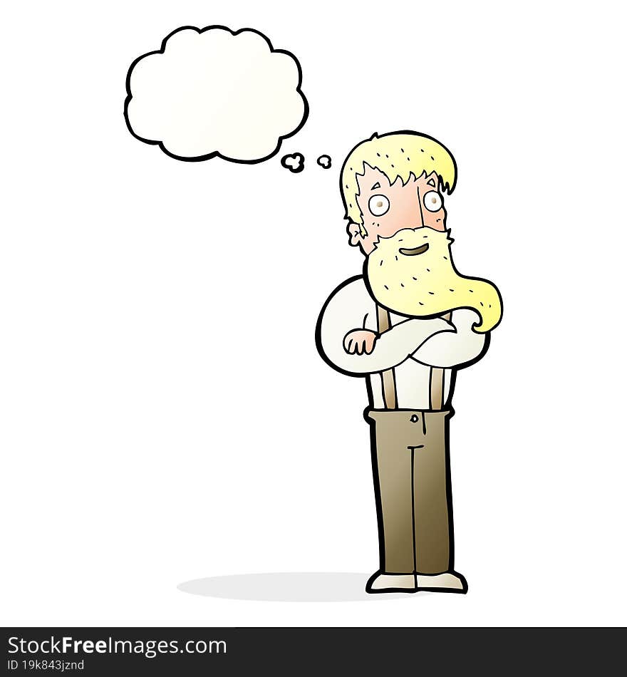 cartoon bearded hipster man with thought bubble