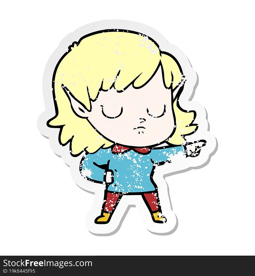 Distressed Sticker Of A Cartoon Elf Girl