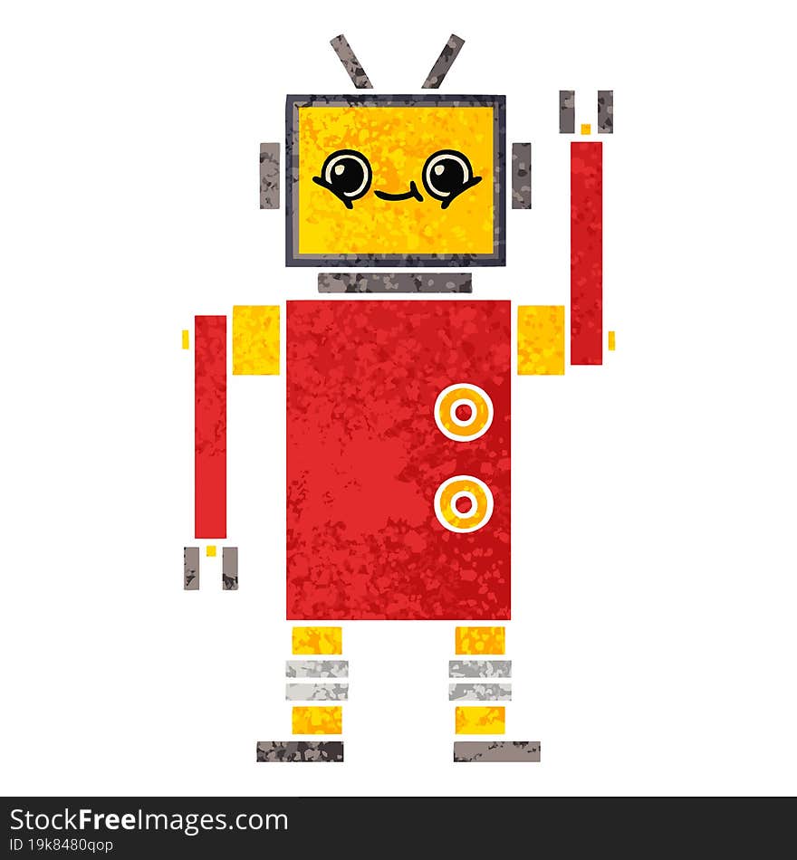 Retro Illustration Style Cartoon Robot