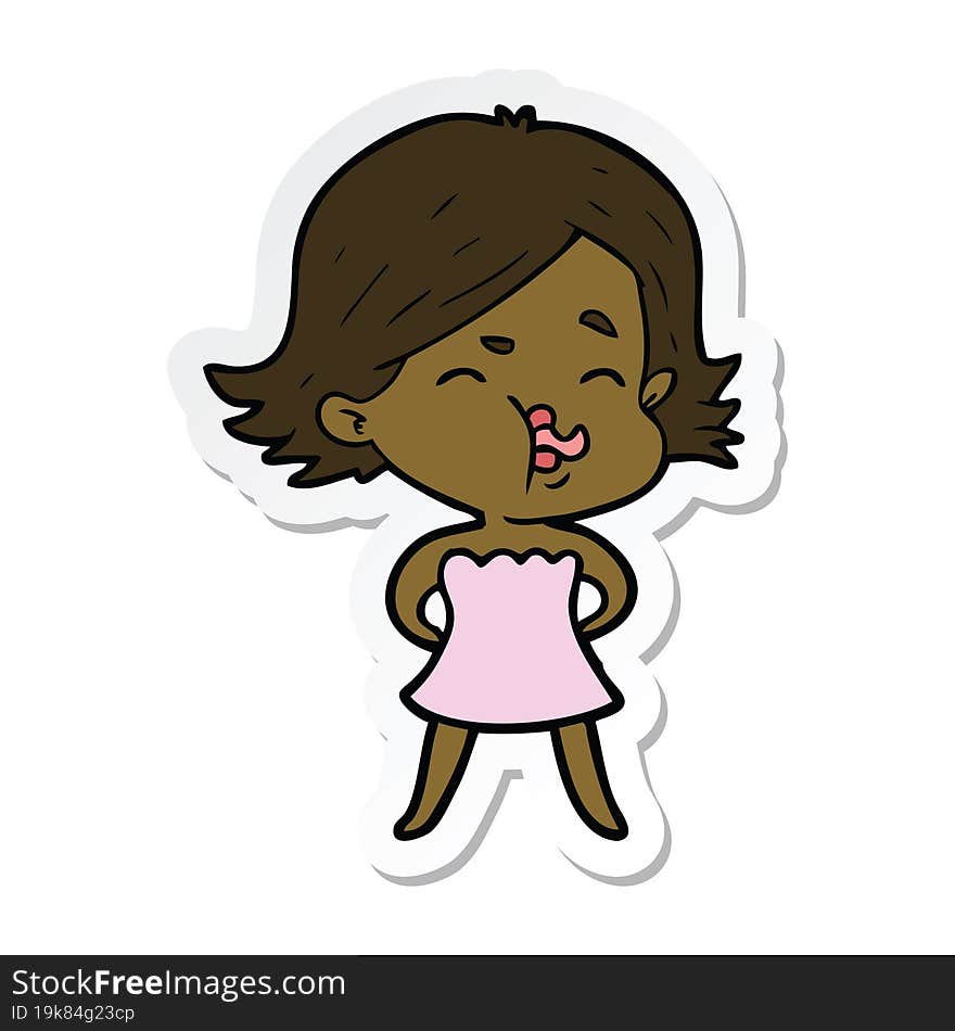 sticker of a cartoon girl pulling face