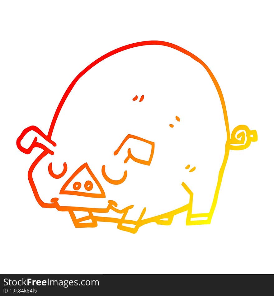 warm gradient line drawing cartoon fat pig