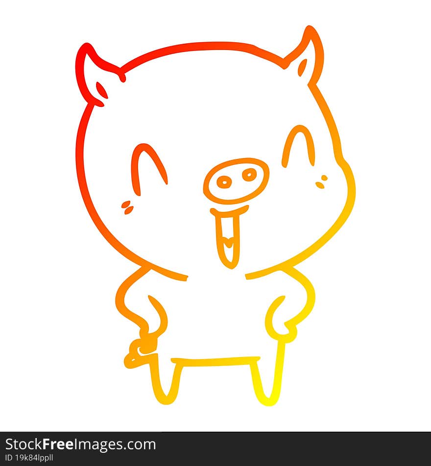 warm gradient line drawing of a happy cartoon pig