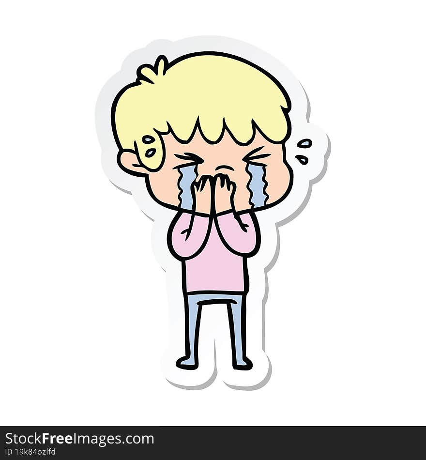 Sticker Of A Cartoon Boy Crying