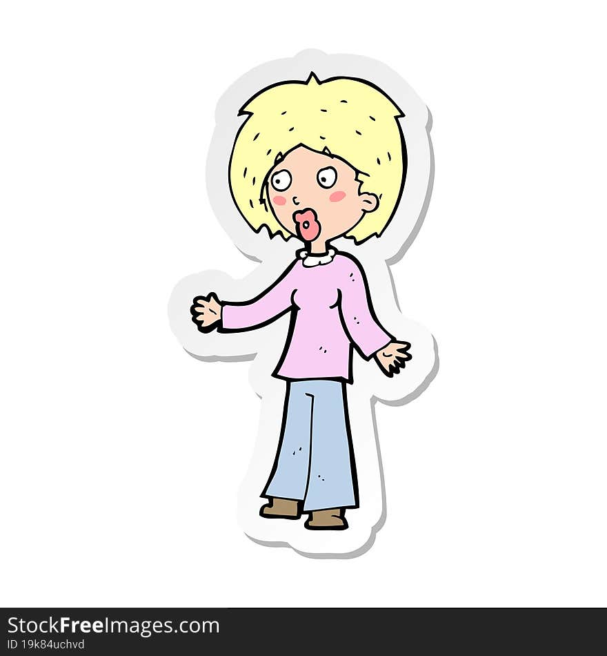 sticker of a cartoon surprised woman