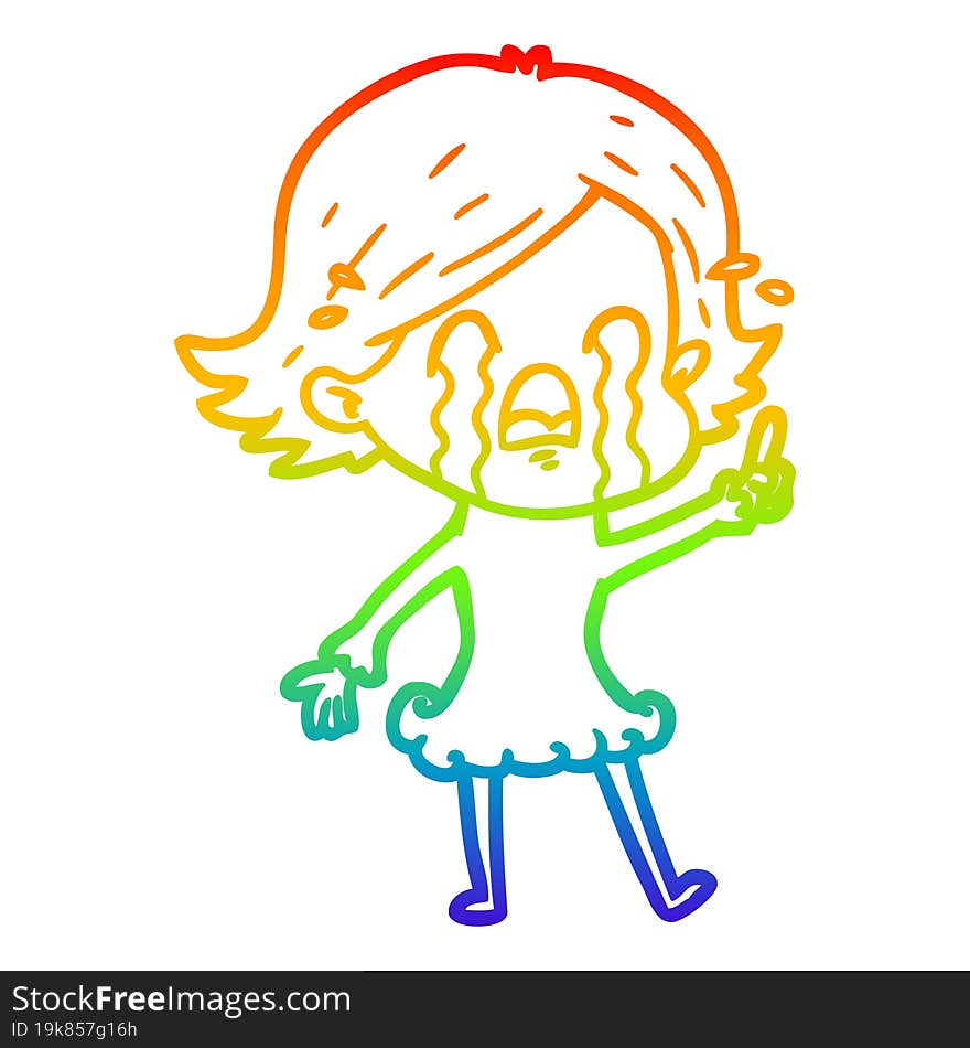 rainbow gradient line drawing of a cartoon woman crying