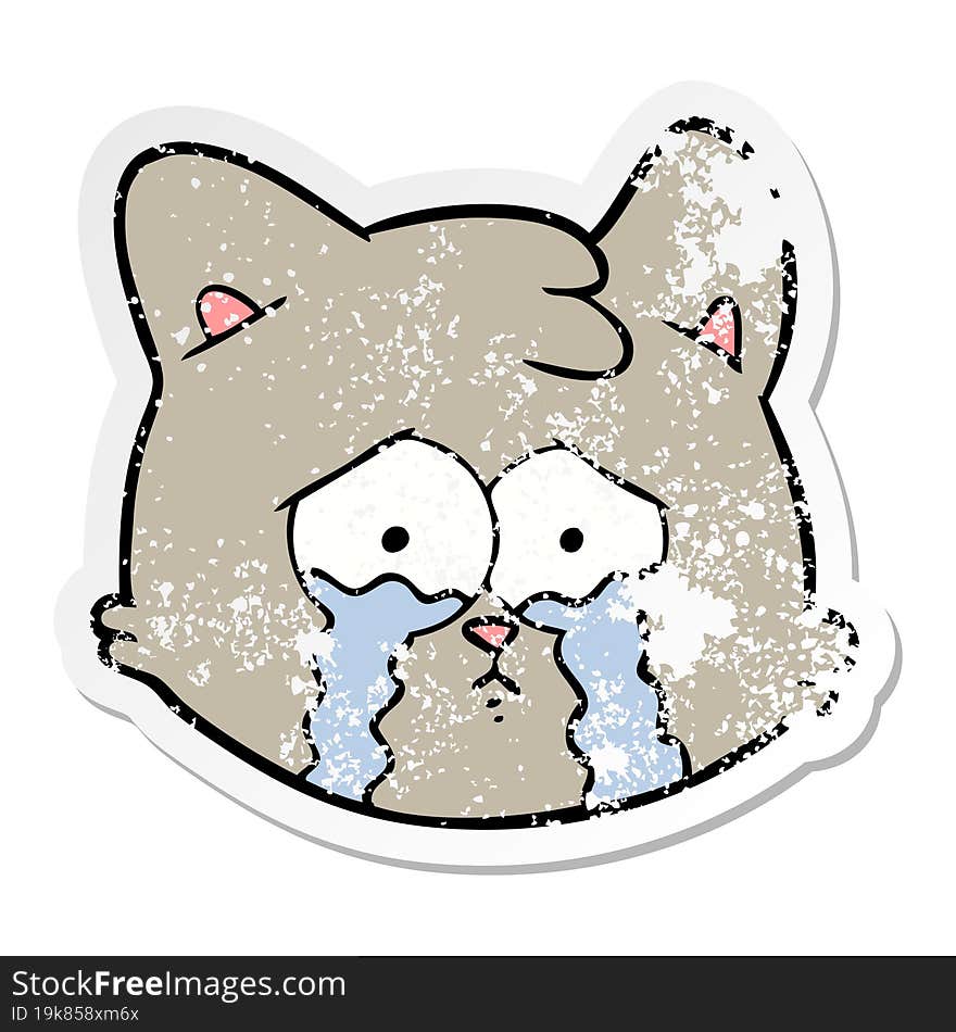 distressed sticker of a crying cartoon cat face