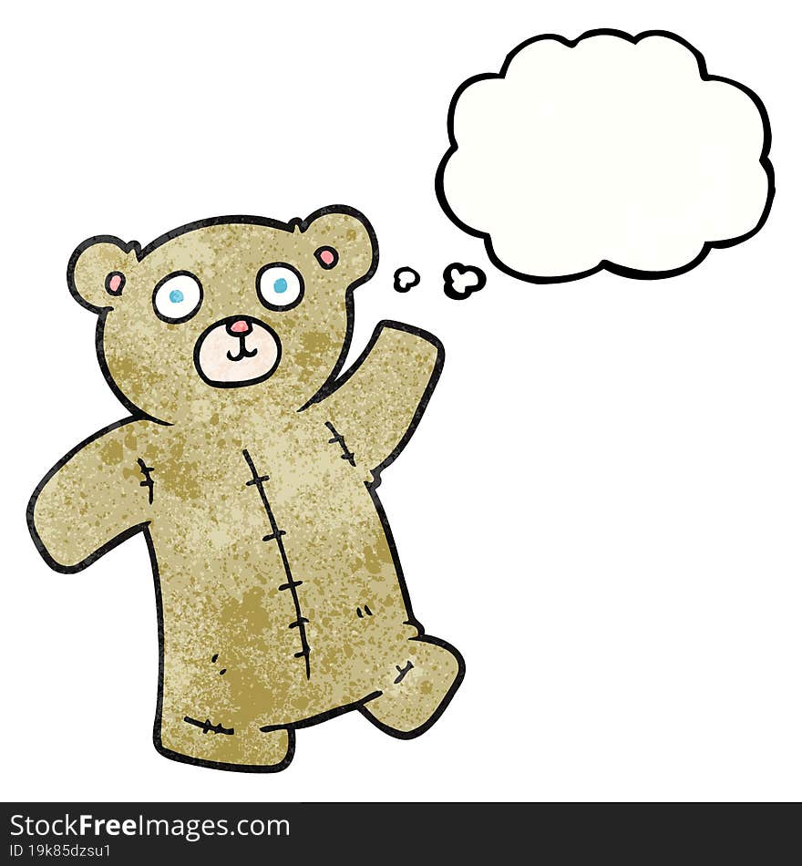 freehand drawn thought bubble textured cartoon teddy bear