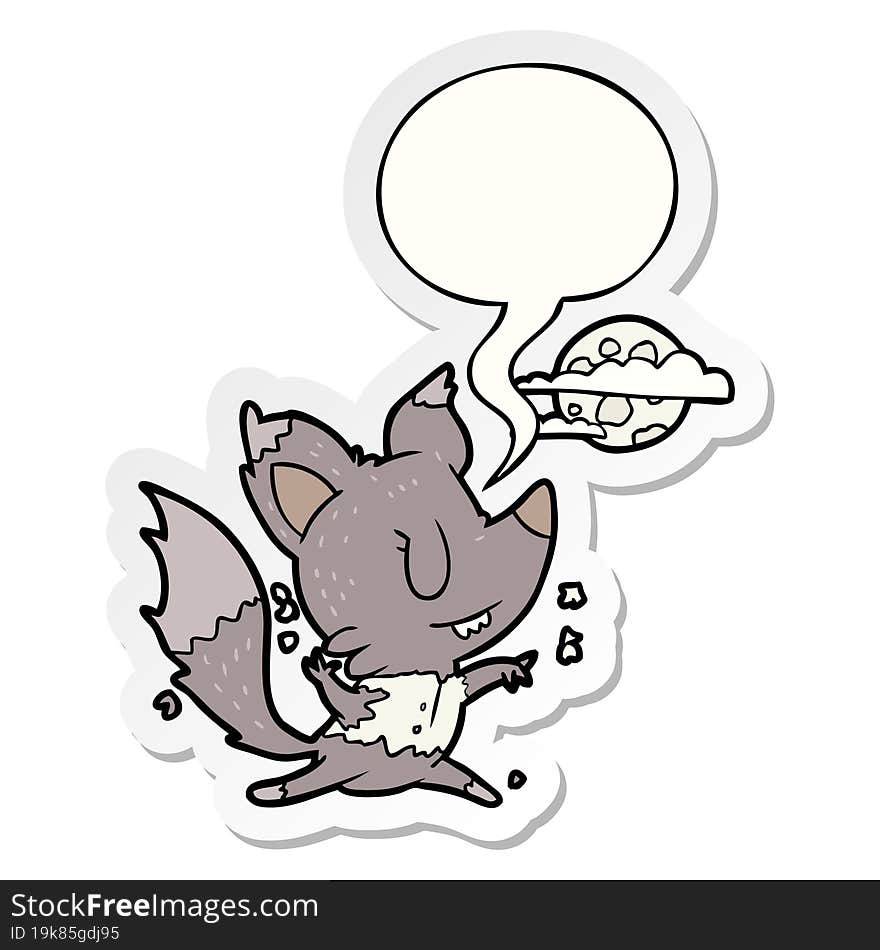 cartoon halloween werewolf changing in moonlight and speech bubble sticker