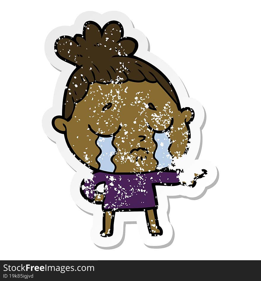 distressed sticker of a cartoon crying woman