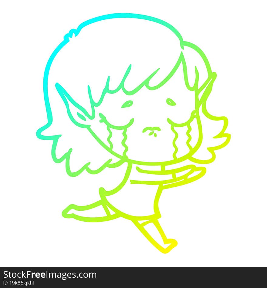 cold gradient line drawing cartoon crying elf girl