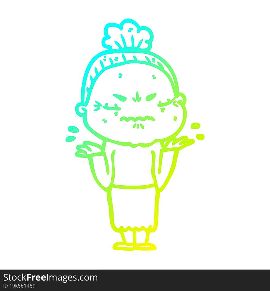 cold gradient line drawing cartoon annoyed old lady