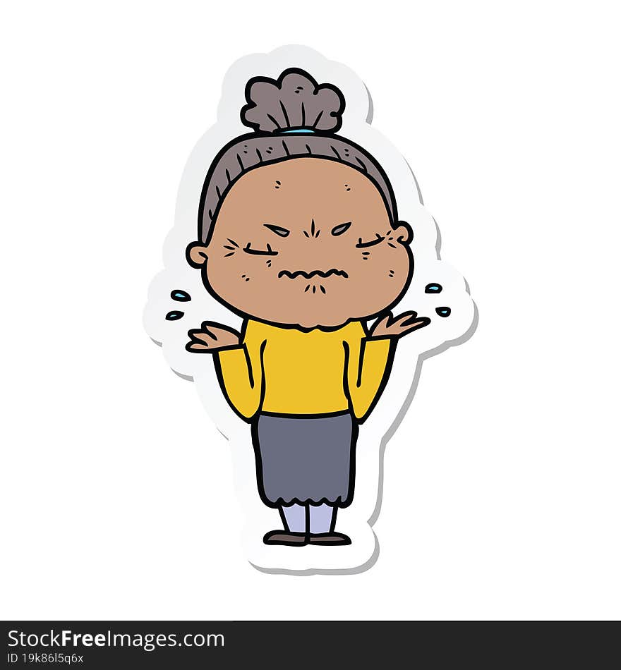 sticker of a cartoon annoyed old lady