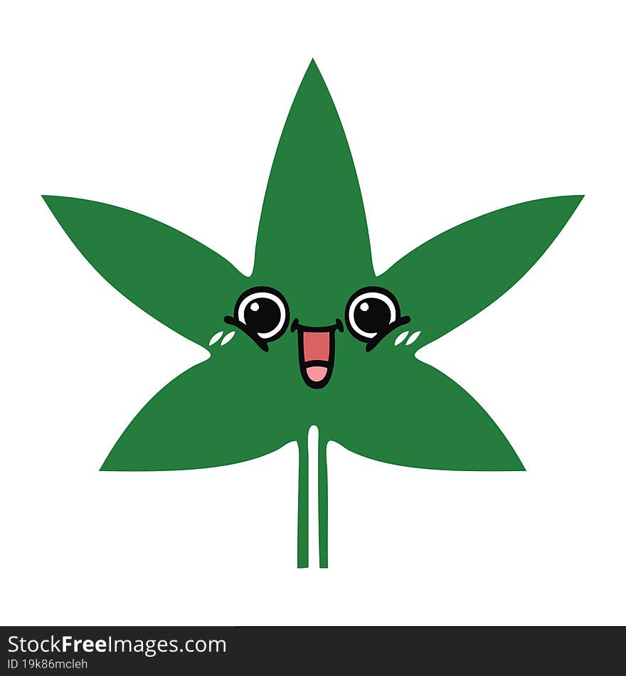 flat color retro cartoon marijuana leaf