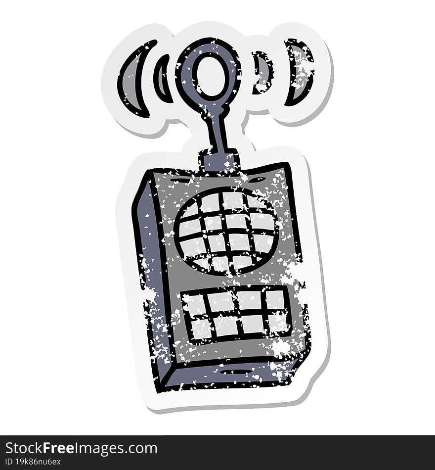 distressed sticker cartoon doodle of a walkie talkie