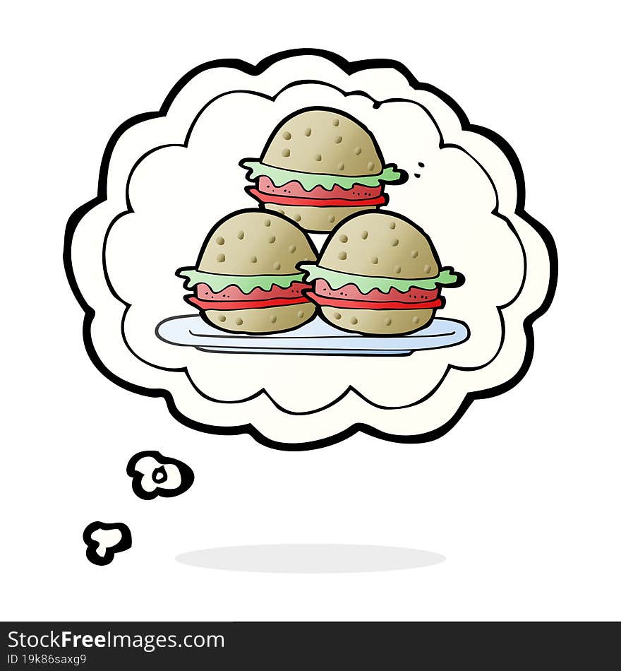 thought bubble cartoon plate of burgers