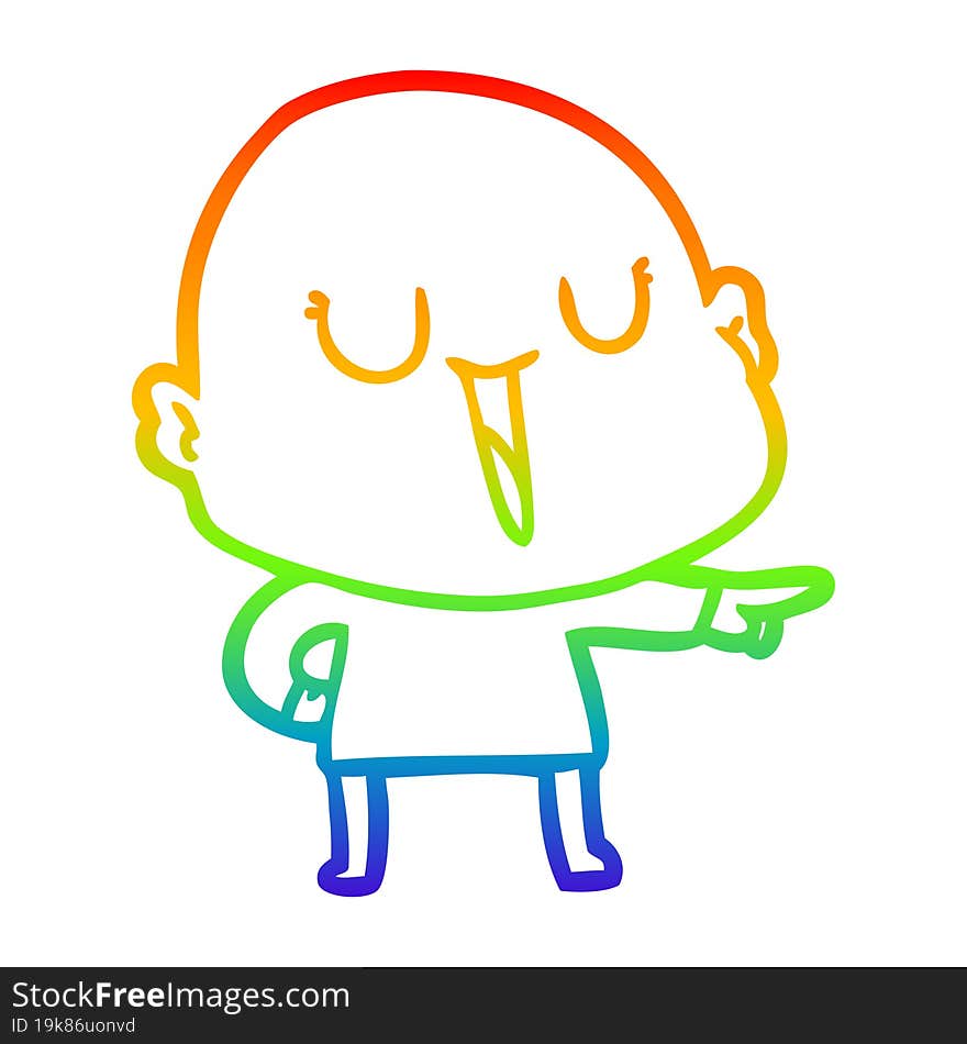 rainbow gradient line drawing of a happy cartoon bald man