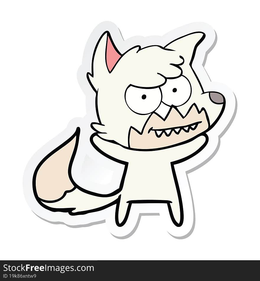 sticker of a cartoon grinning fox