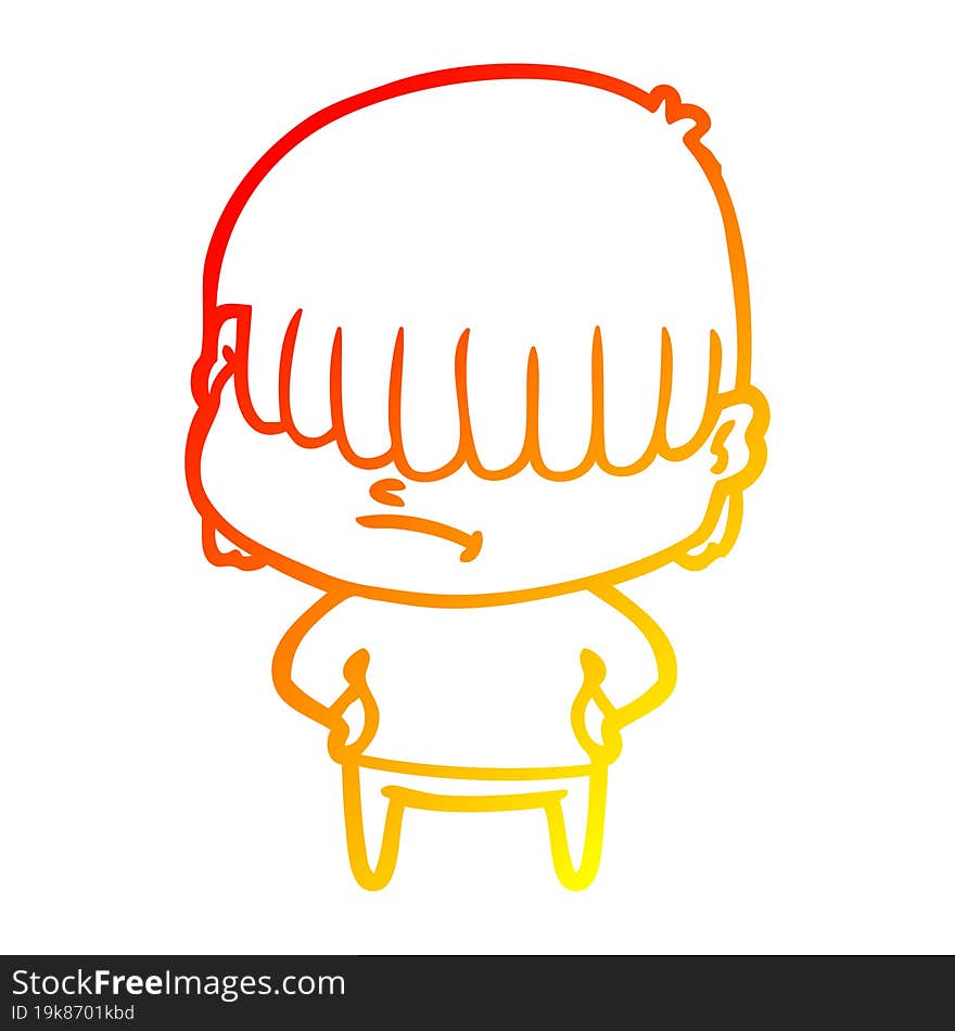 warm gradient line drawing cartoon boy with untidy hair