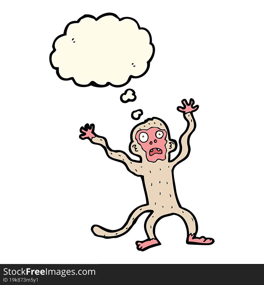 cartoon frightened monkey with thought bubble