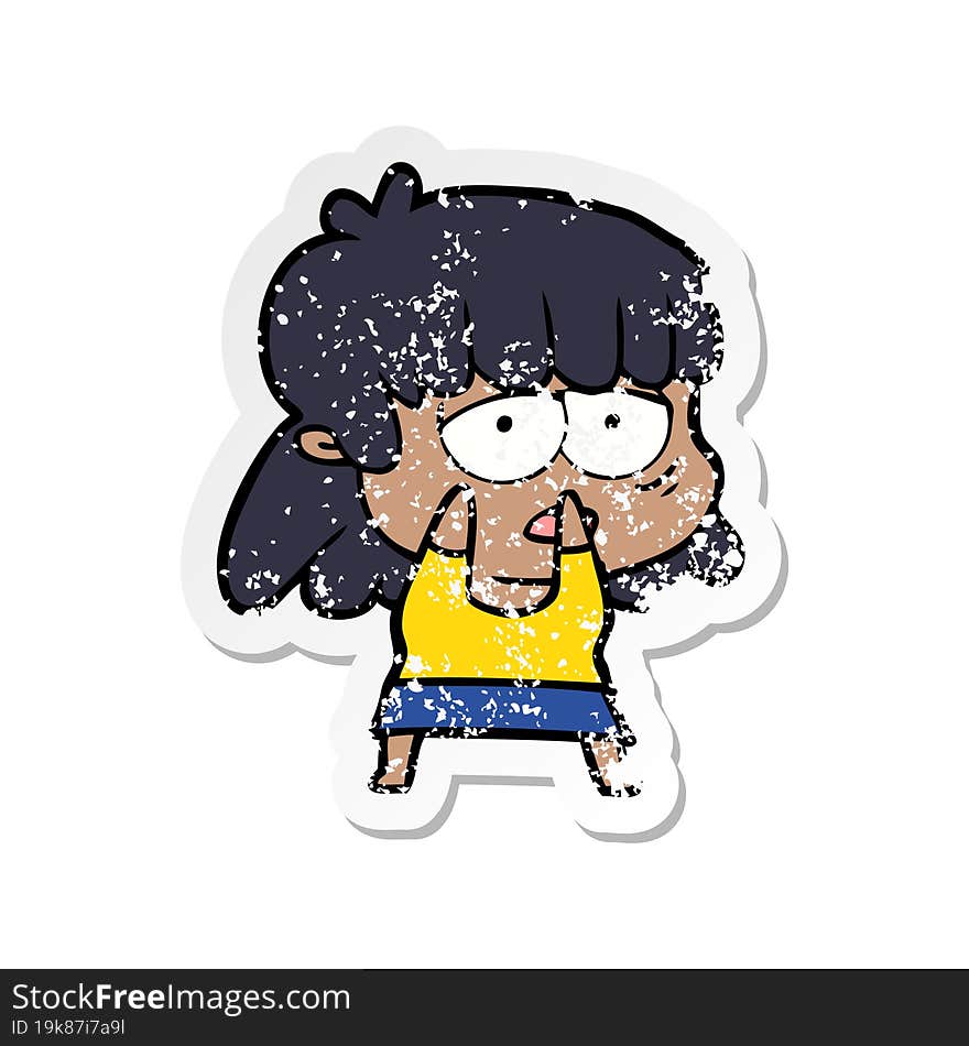 distressed sticker of a cartoon tired woman