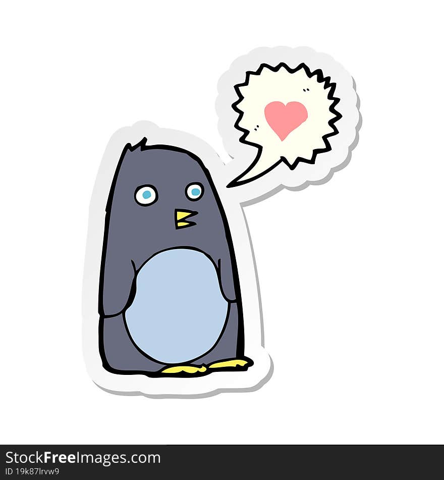 sticker of a cartoon penguin with love heart