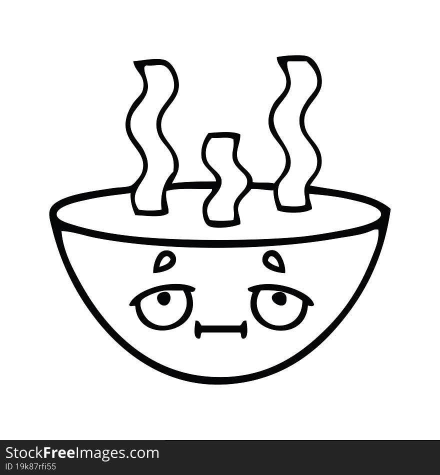 line drawing cartoon bowl of hot soup