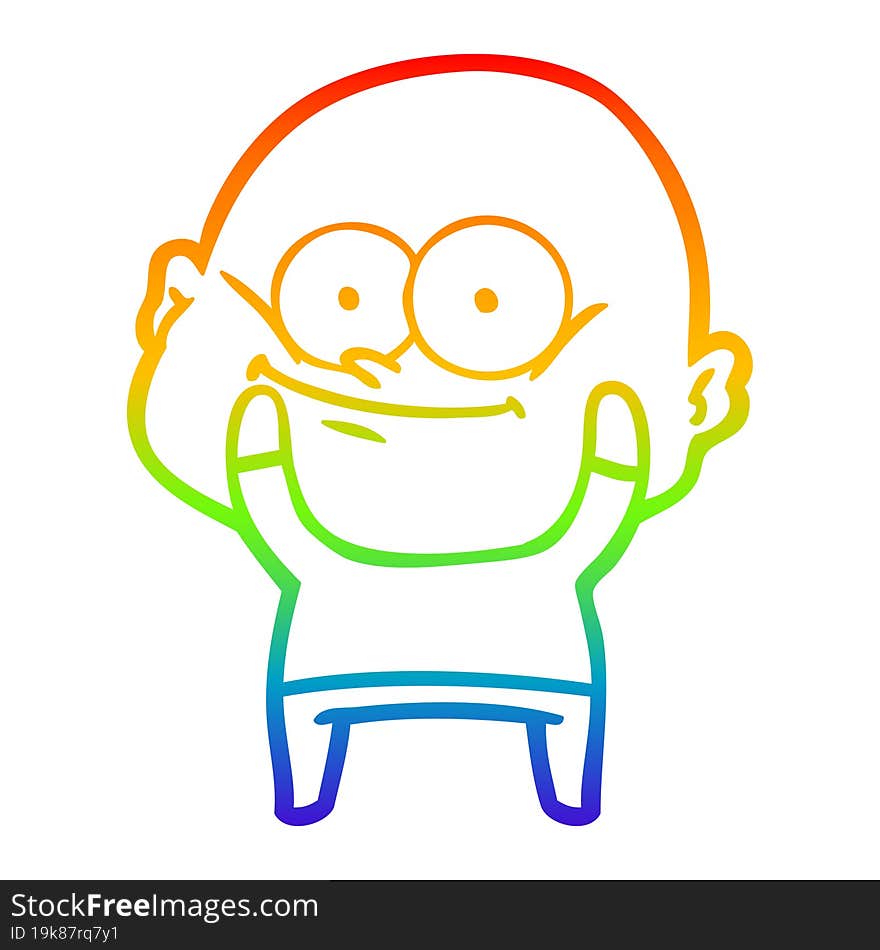 rainbow gradient line drawing of a cartoon bald man staring