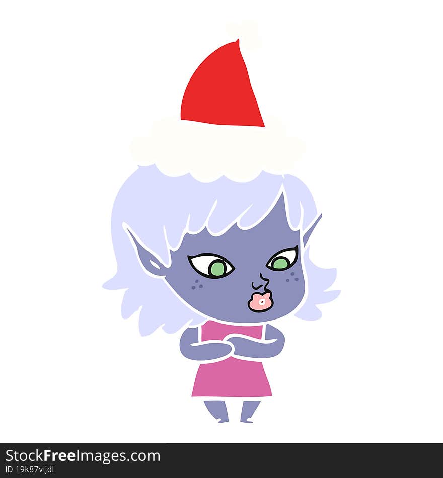 pretty flat color illustration of a elf girl wearing santa hat