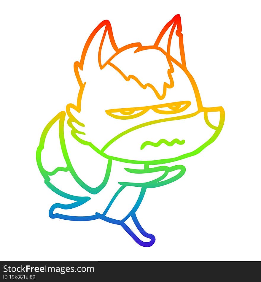 rainbow gradient line drawing cartoon annoyed wolf